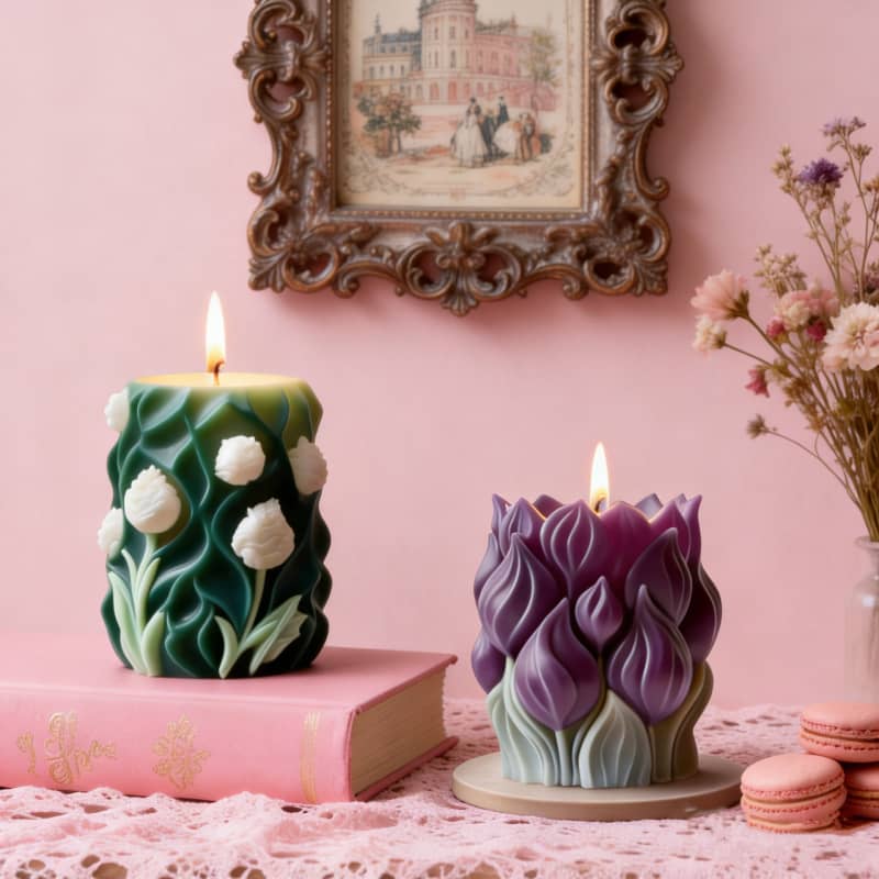 Cylinder-shaped tulip scented candle mold - DIY flower decoration candle for diffusing fragrance and handmade decorative mold