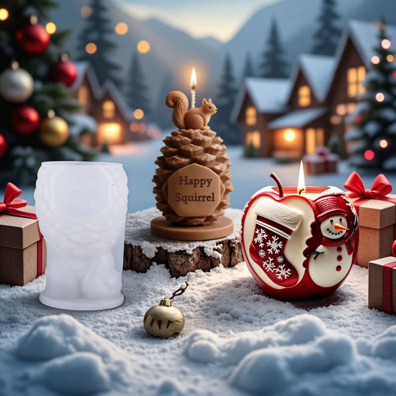Christmas Series Scented Candle Silicone Molds, DIY Christmas Decorative Apple 3D Mold