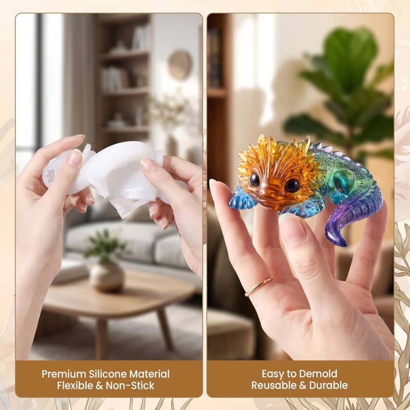 Axolotl Resin Molds Silicone, 3D Chameleon Silicone Molds | Long Tail Epoxy Resin Mold Thickened Deep Animal Epoxy Mold for Art Crafts,