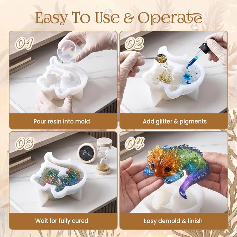 Axolotl Resin Molds Silicone, 3D Chameleon Silicone Molds | Long Tail Epoxy Resin Mold Thickened Deep Animal Epoxy Mold for Art Crafts,