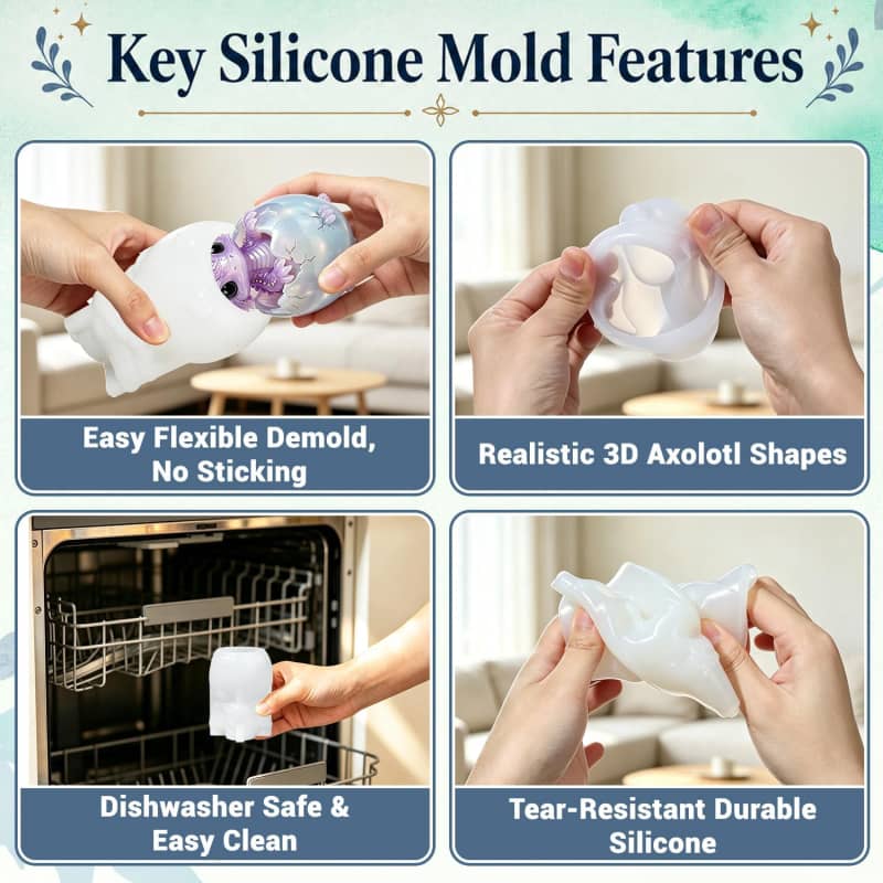 3D Axolotl Silicone Resin Mold, Axolotl Egg Hatchling Silicone Mold | 3.6 x 2.5inch Epoxy Resin Axolotl Mold for Craft